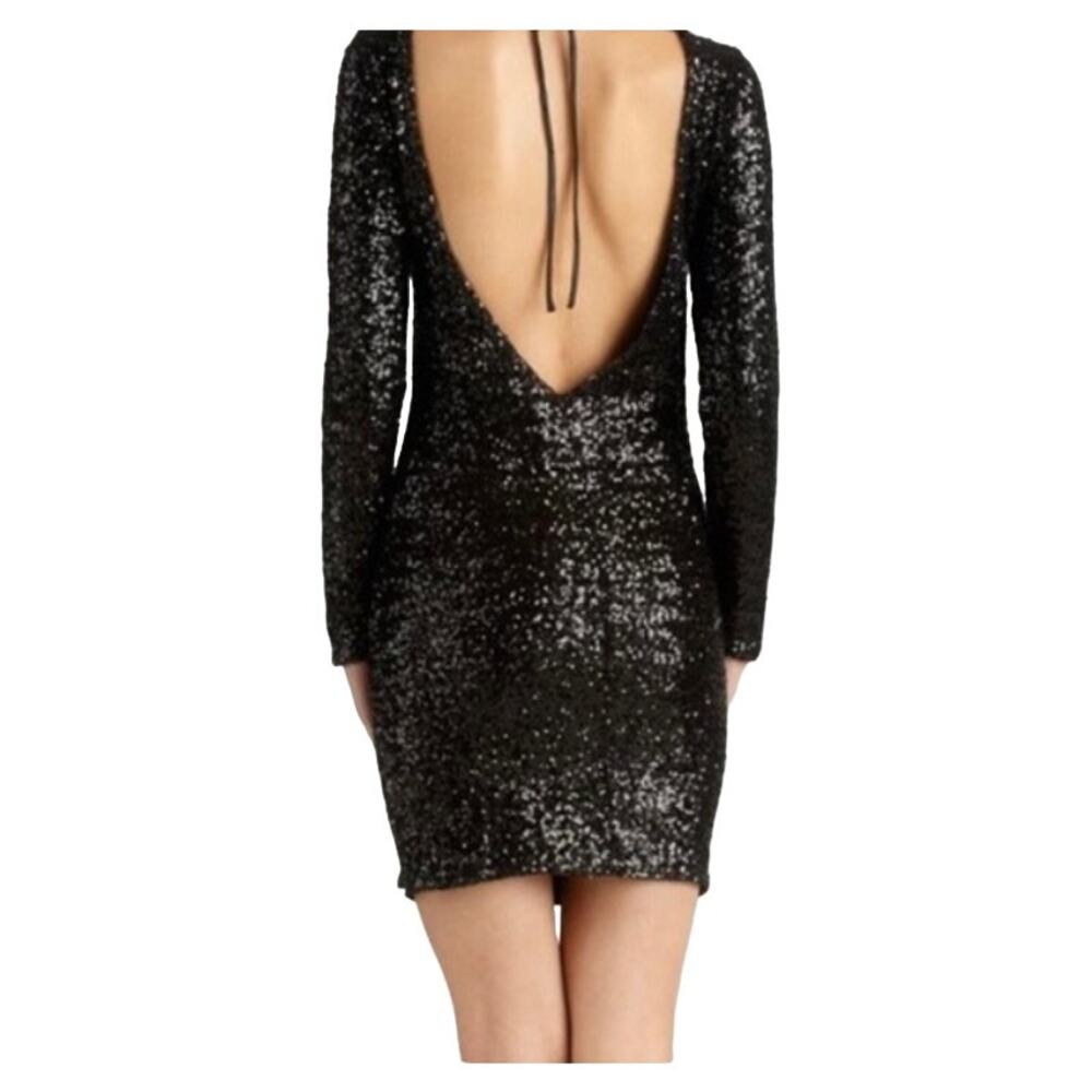 La Cite V-Back Sequin Mini Dress Black Medium